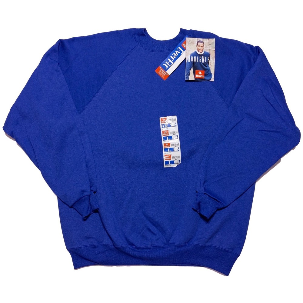 Vintage HANES 1996 1990s Sweatshirt EverFit Blank Blue Men's‎ Large L ~ New